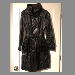 Leather Coat with Patent Leather Accent